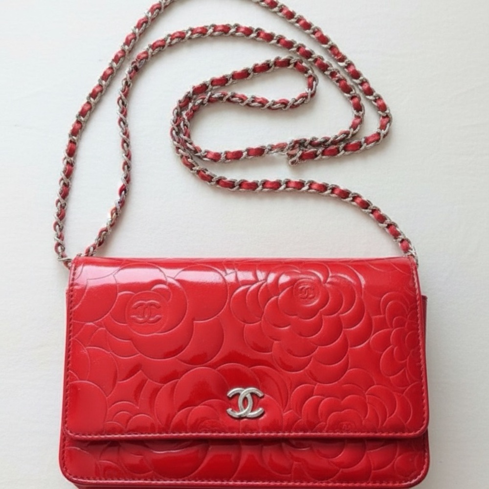 Chanel Red Floral Embossed Women's Bag